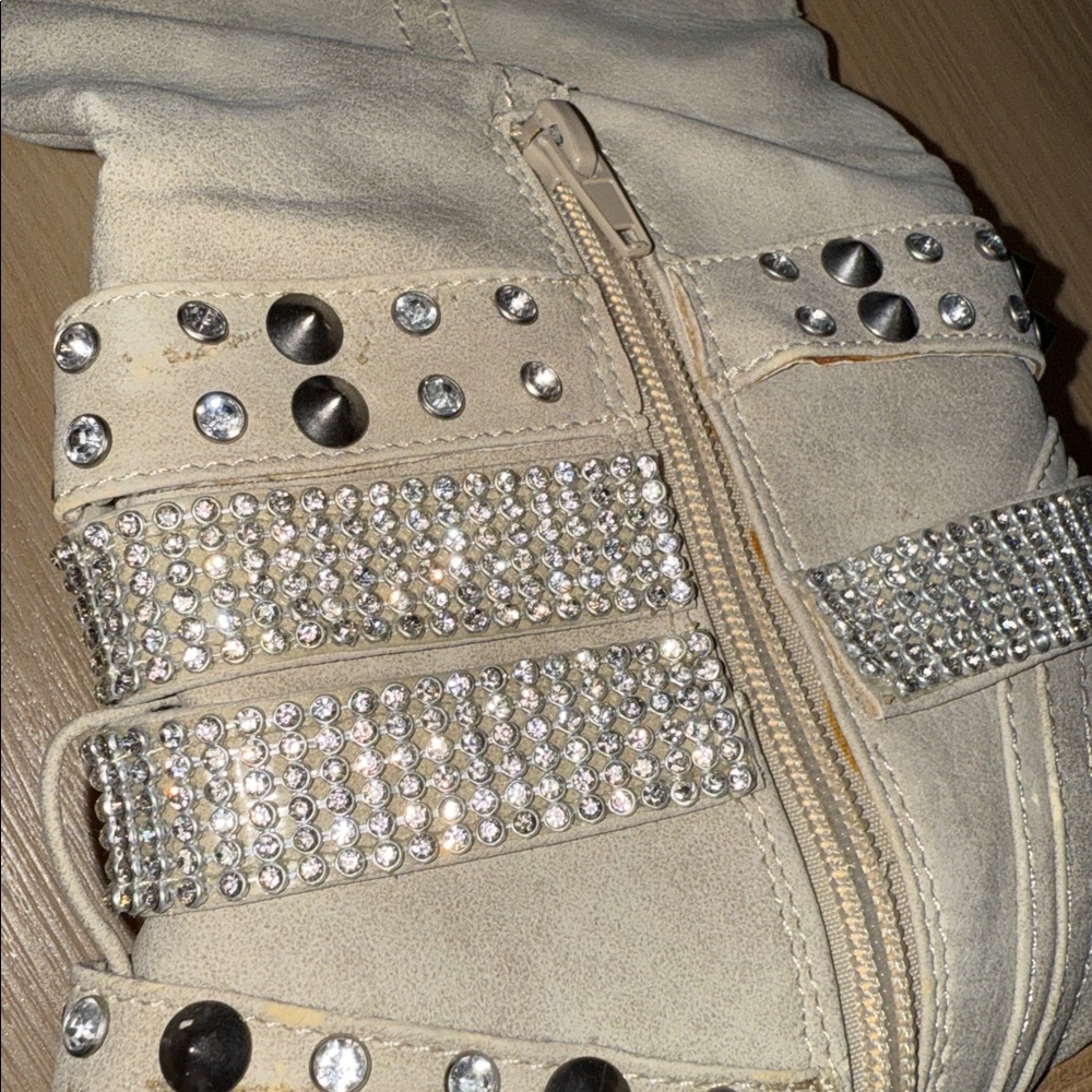 Not Rated beige tan rhinestone bling boots tall size 8 - Picture 13 of 13